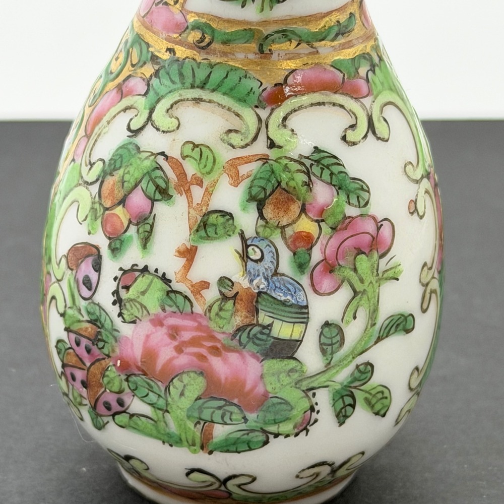 Vintage Rose Medallion Miniature Bud Vase Hand Painted Porcelain Gold Gilt 3.5"